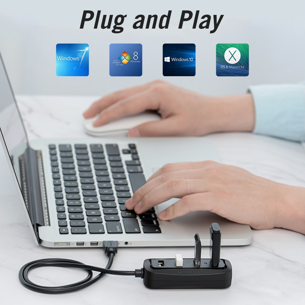 Vention อุปกรณ์ฮับ เชื่อมต่อ USB ความเร็วสูง มี 4 พอร์ต VAS-J43-2