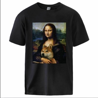 เสื้อยืดลําลอง แขนสั้น คอกลม พิมพ์ลาย Mona Lisa With Her Doge Dog สําหรับสัตว์เลี้ยง สุนัข