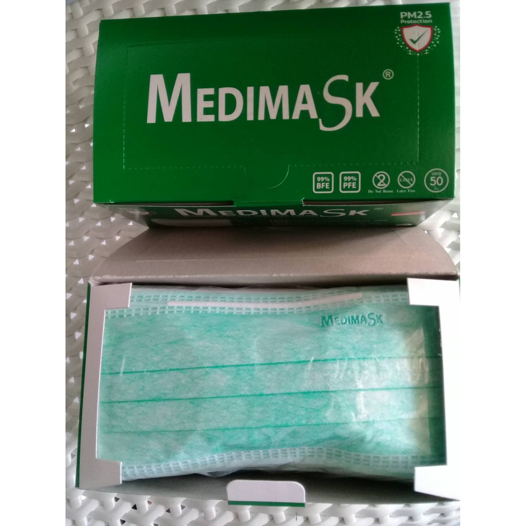หน้ากากอนามัยเกรดทาง​การแพทย์ ยี่ห้อเมดิมาร์ค​ บรรจุ 50 ชิ้น 1 กล่อง Medimask​