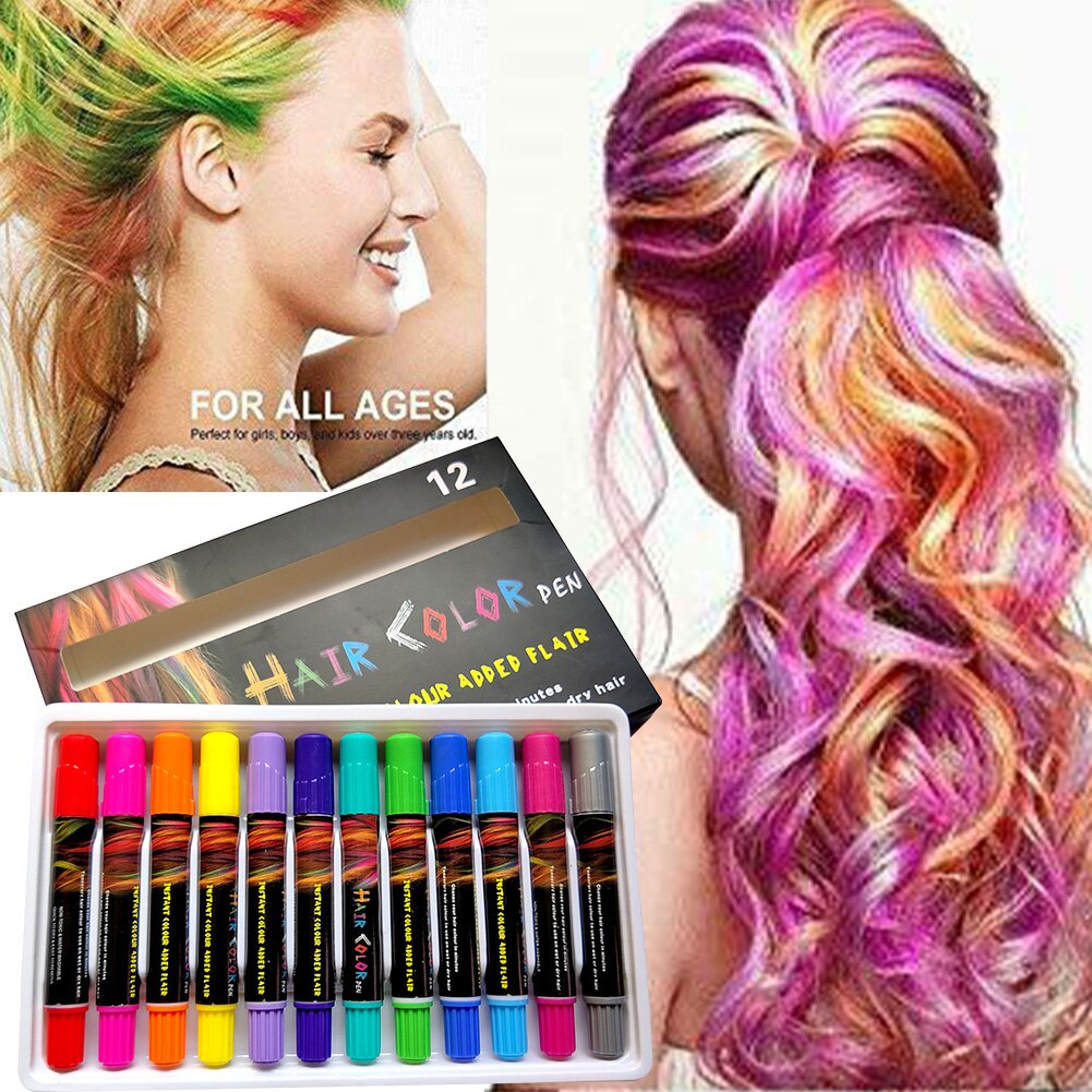 12 Colors Makeup Party Hair Chalk Wet Dry Temporary Pen Hairdressing Color  Dye Crayon Gifts Cosplay Face Paint Salon Kid | Shopee Thailand