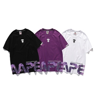 AAPE เสื้อยืดแขนสั้น ผ้าฝ้าย ระบายอากาศได้ดี พิมพ์ลาย A Bathing Ape สีม่วง สไตล์คลาสสิก สําหรับผู้ชาย และผู้หญิงS-5XL