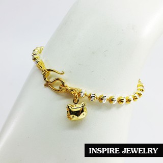 INSPIRE JEWELRY สร้อยข้อมือเม็ดอิตาลี 3มิติ  4min ห้อยจี้หน้าแมว น่ารัก งานจิวเวลลี่แบบร้านเพชร.สวยงาม ปราณีต