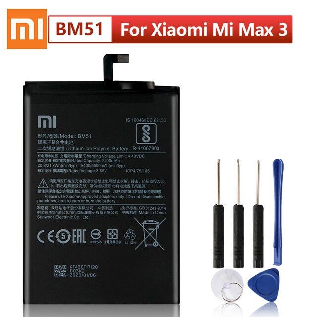 แบตเตอรี่ Xiaomi Mi Max3 MAX 3 BM51 Authentic โทรศัพท์แบตเตอรี่ 5500mAh