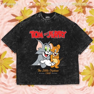 เสื้อยืดผ้าฝ้ายพิมพ์ลายขายดี เสื้อยืด โอเวอร์ไซซ์ ลาย TOM AND JERRY | เสื้อยืด พิมพ์ลายซักผ้า | เสื้อยืด ขนาดใหญ่ | เสื้