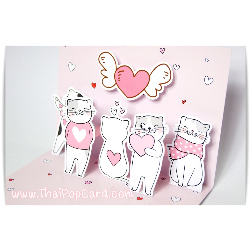 การ์ดป๊อปอัพ แมว Happy Love 2 V07.