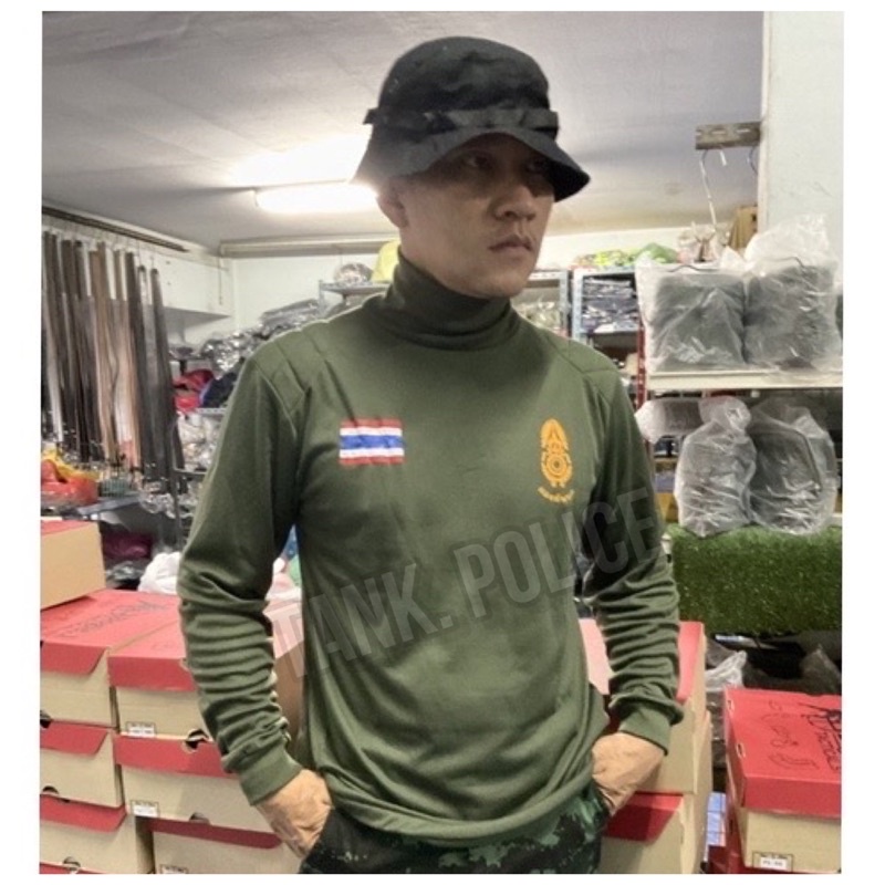 เสื้อยืดแขนยาวกองทัพบกบุไหล่ สกรีนกองทัพบกด้านหลัง