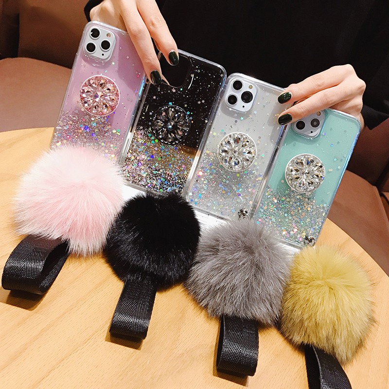 Samsung Galaxy Note 9 10 Note10 Lite Note 20 Ultra S20 S21 S22 S23 S24 Ultra S20 Plus Lite เพชรSequins Star Glitterนุ่มเคสโทรศัพท์ขาตั้งBall Lanyard Clear TPUปกหลัง