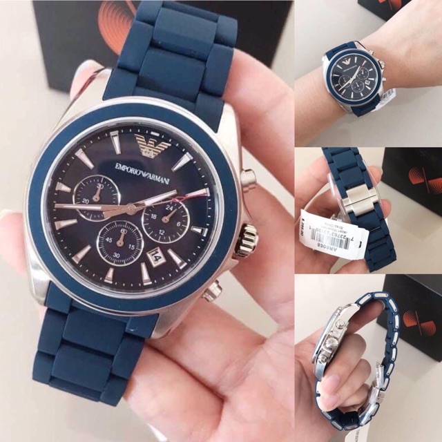 New armani watch AR6068 สายสแตนเลสหุ้มซิลิโคนสีน้ำเงิน