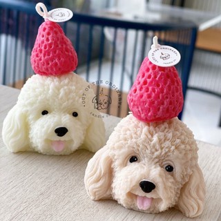 เทียนหอม เทียนหอมไขถั่วเหลือง หมาพุดเดิ้ล หัวสตรอเบอรี่ poodle strawberry head candle 65g