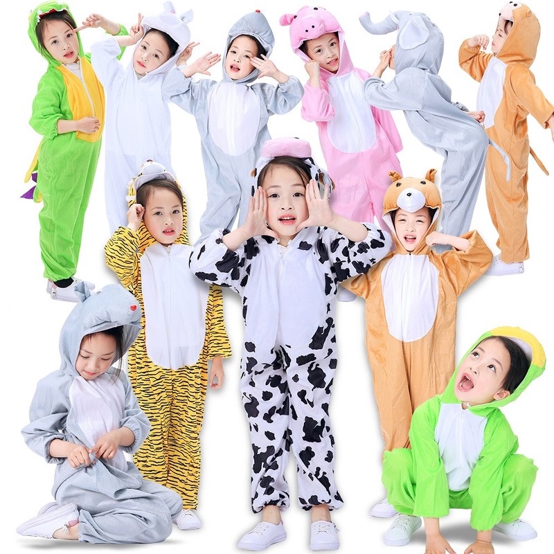 เด็กสัตว์ไดโนเสาร์เครื่องแต่งกายคริสต์มาส Onesies ชุดนอนลิงเป็ดแพะวัวกระต่าย Ladybug ชายหญิงชุดคอสเพลย์ Jumpsuit