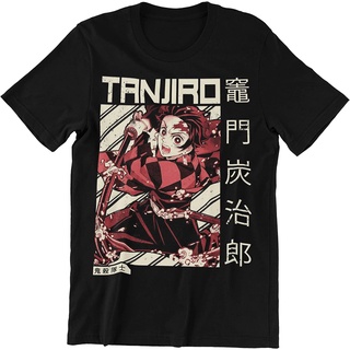 เสื้อยืดโอเวอร์ไซส์เสื้อยืด พิมพ์ลายโปสเตอร์ Demon Slayer Kamado Tanjiro ลายทางS-3XL