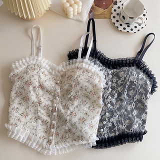 F-3156 เสื้อครอป สายเดียว ครอปบรา สายเดี่ยวลูกไม้ สายเดี่ยวแฟชั่น