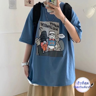 เสื้อยืดเท่ๆ 2022 เสื้อยืดแขนสั้นผู้ชายชายการ์ตูน Graffiti พิมพ์คอกลมหลวมครึ่งแขนเสื้อยืด