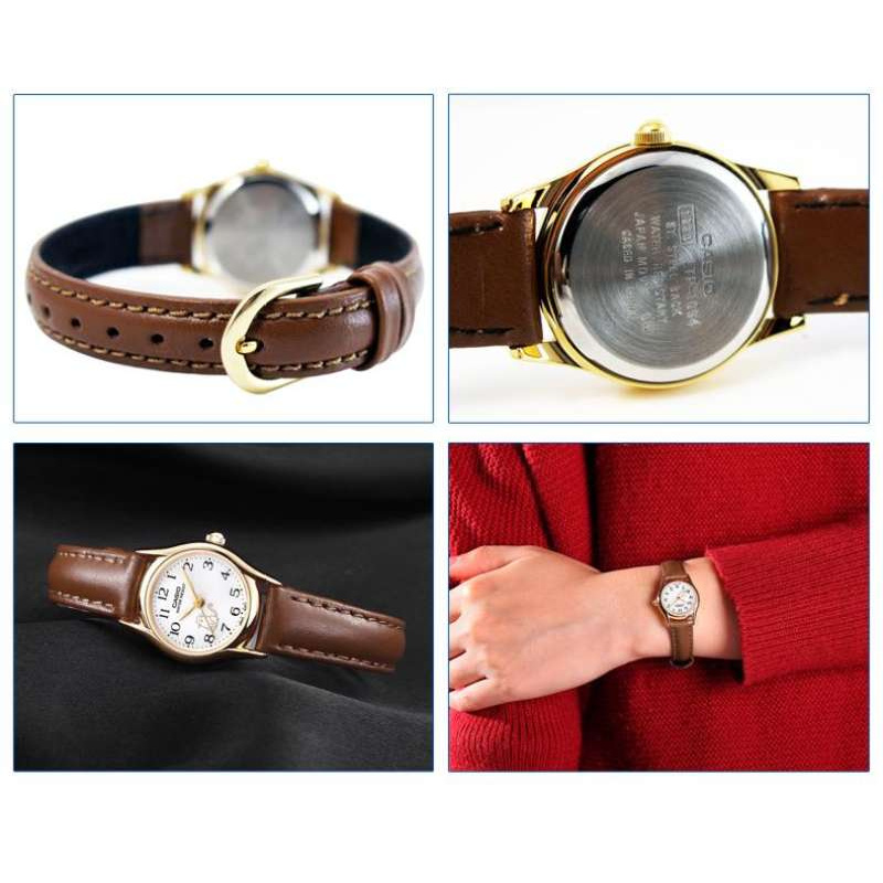 Win Watch Shop CASIO นาฬิกาข้อมือผู้หญิง รุ่น LTP1094Q7B8 สายหนังแท้ สีน้ำตาล หน้าปัดสีขาวประกันศูนย
