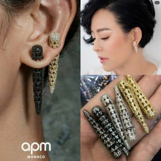 ต่างหูจิวแบรนด์ APM TRIGLE ฝังเพชรเต็มสุดเท่ห์ มี สีเงิน/ทอง/ดำงานชุบ 14 K