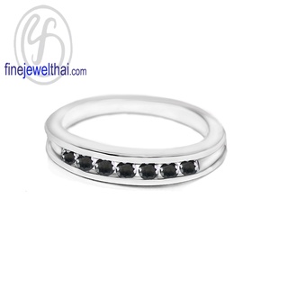 Finejewelthai-แหวนนิล-นิลแท้-แหวนพลอย-แหวนเงินแท้-พลอยประจำเดือนเกิด-Black-Spinel-Silver-Ring-Birthstone-R1028on