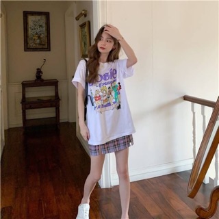 💜 Josie korean tee เสื้อยืดคอกลม แขนสั้น สีขาว เนื้อผ้าฝ้ายผสม 🌈