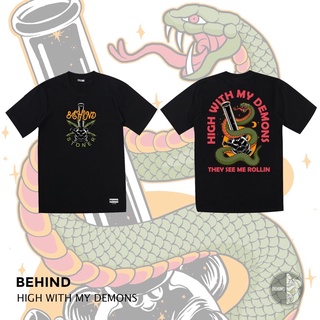 เสื้อยืดผ้าฝ้าย เสื้อยืด “ HIGH WITH MY DEMONS “ แขนสั้น แนวสตรีท Oversize เสื้อยืดชาย หญิงL XL  XXL 3XL