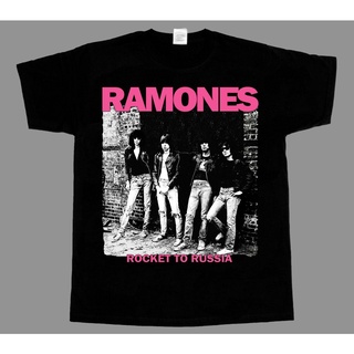 [พร้อมส่ง] เสื้อยืดแขนสั้น พิมพ์ลาย RAMONES ROCKET TO RUSSIA สีดํา