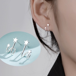 ต่างหู Unique Star Stud Earrings Women Cool Silver Earring Jewelry Party Ear Clip Birthday Gift