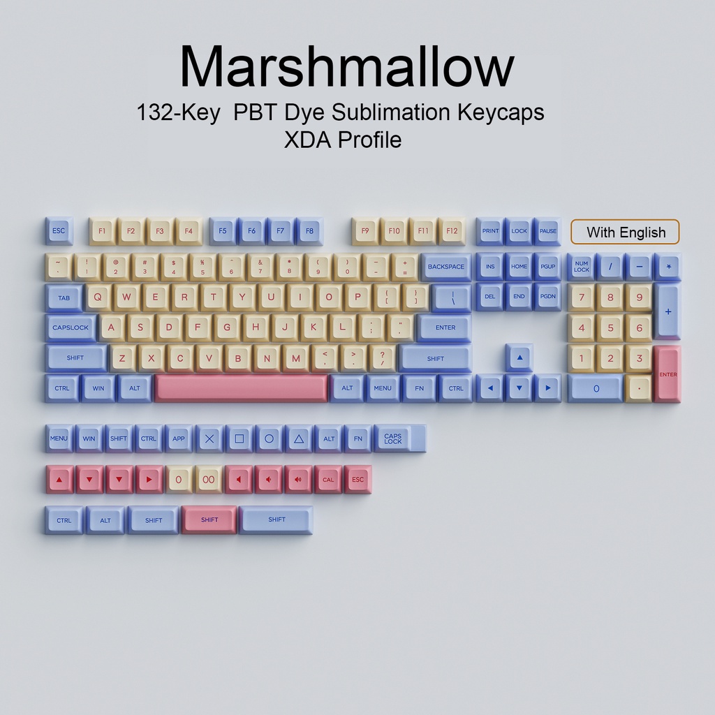 คีย์แคป Marshmallow Dye Sublimation PBT XDA Profile เหมาะสม 61/64/68/78/84/87/96/980/104