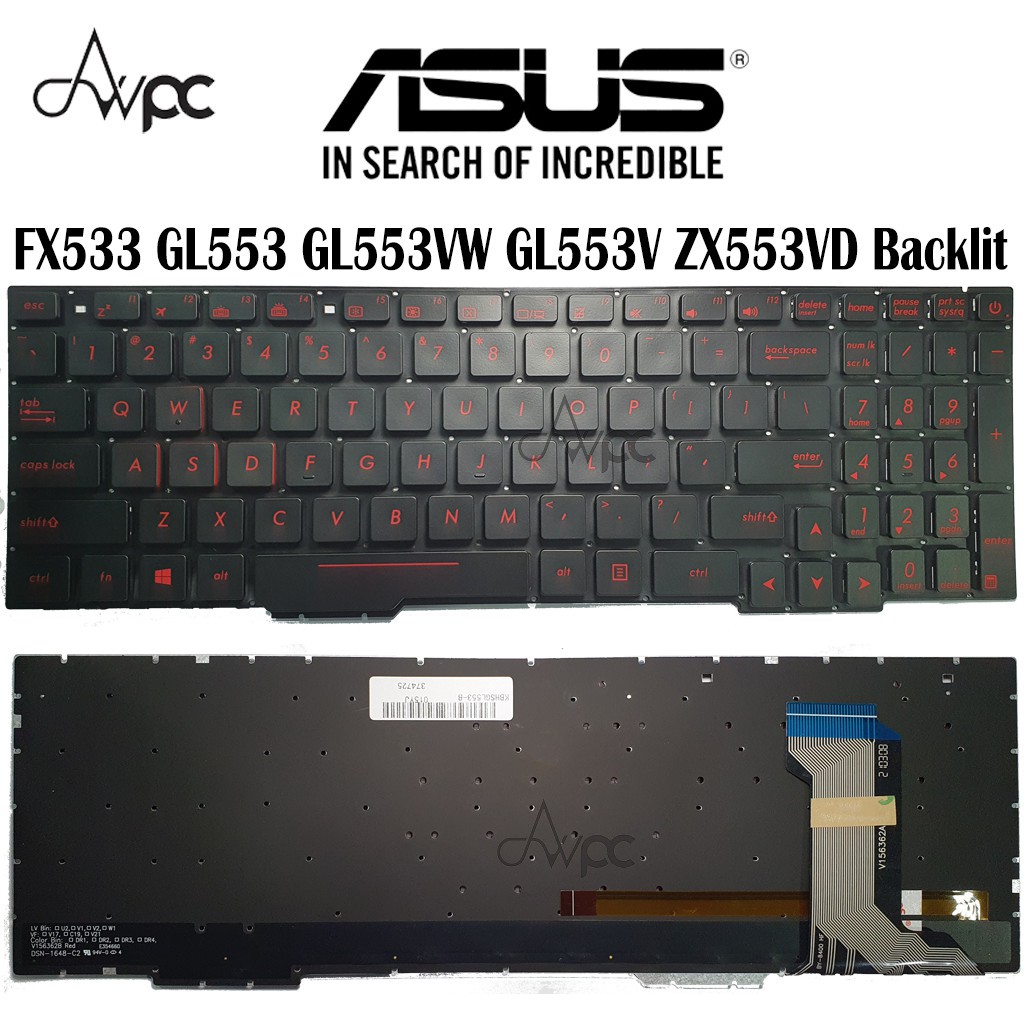 คีย์บอร์ดแล็ปท็อป แบบเปลี่ยน สําหรับ Asus ROG FX533 GL553 GL553VW GL553V ZX553VD @alphawolfpc