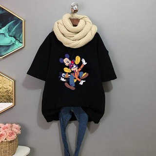 เสื้อยืดคอกลมลายการ์ตูนขายดีรอบปี2020 มีสีขาว-ดำ MICKEY พิมพ์ลายน่ารัก (S-2XL)