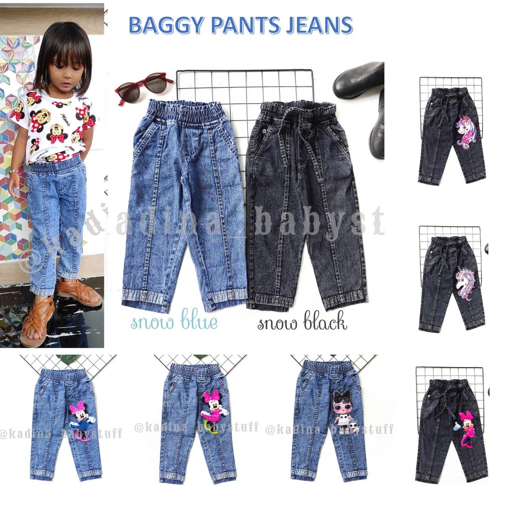 GIRLS JEANS BAGGY PANTS SNOW WASH LED UNICORN MINNIE MOUSE LOL/ BAGYPANTS TROUSERS