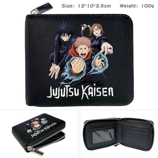 กระเป๋าสตางค์ใบสั้นแฟชั่นสําหรับเด็กผู้ชายผู้หญิงลายการ์ตูน Jujutsu Kaisen Gojo Satoru Inumaki Toge สีดํา