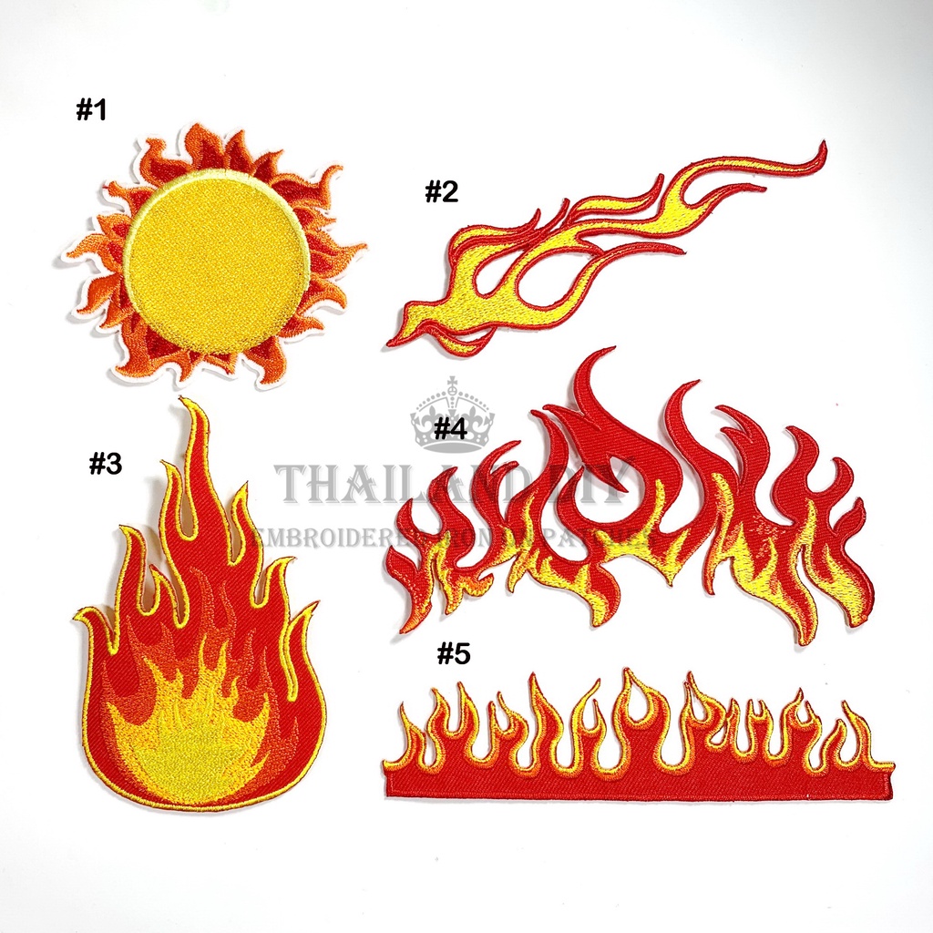 ตัวรีดติดเสื้อ ลาย เปลว ไฟ พระอาทิตย์ Hot Wheel Fire Flame Patch wop งานปัก DIY ตัวรีด อาร์ม ติดเสื้