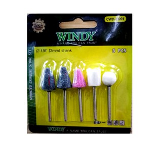 Windy ชุดดอกเจียร รุ่น CWD-1091 และ 1090 ขนาดแกน (3 mm.และ 6 mm.) เซ็ต 5 ตัวชุด ดอกเจียรอมยิ้ม ลูกหินเจียร หินเจียรนัย