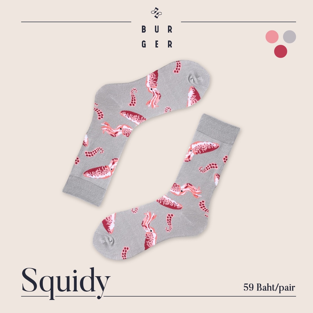 Squidy ถุงเท้าแฟชั่น ลายปลาหมึก สายคิ้วท์ สตรีท ครึ่งแข้ง วินเทจ ราคาถูก คุณภาพดี