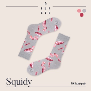 Squidy ถุงเท้าแฟชั่น ลายปลาหมึก สายคิ้วท์ สายสตรีท ถุงเท้าครึ่งแข้ง ราคาถูก คุณภาพดี