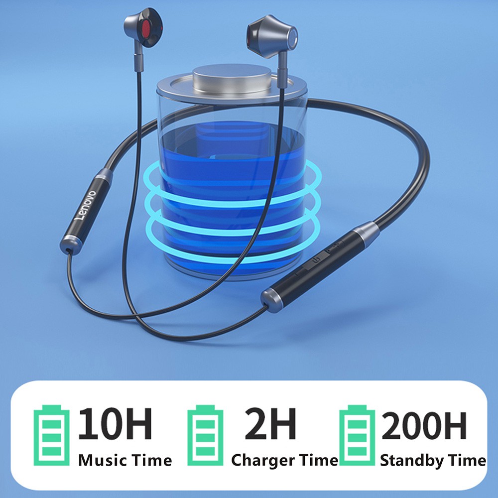 ชุดหูฟัง：Lenovo HE06 Bluetooth 5.0 Neckband Wireless Earhones Stereo ...