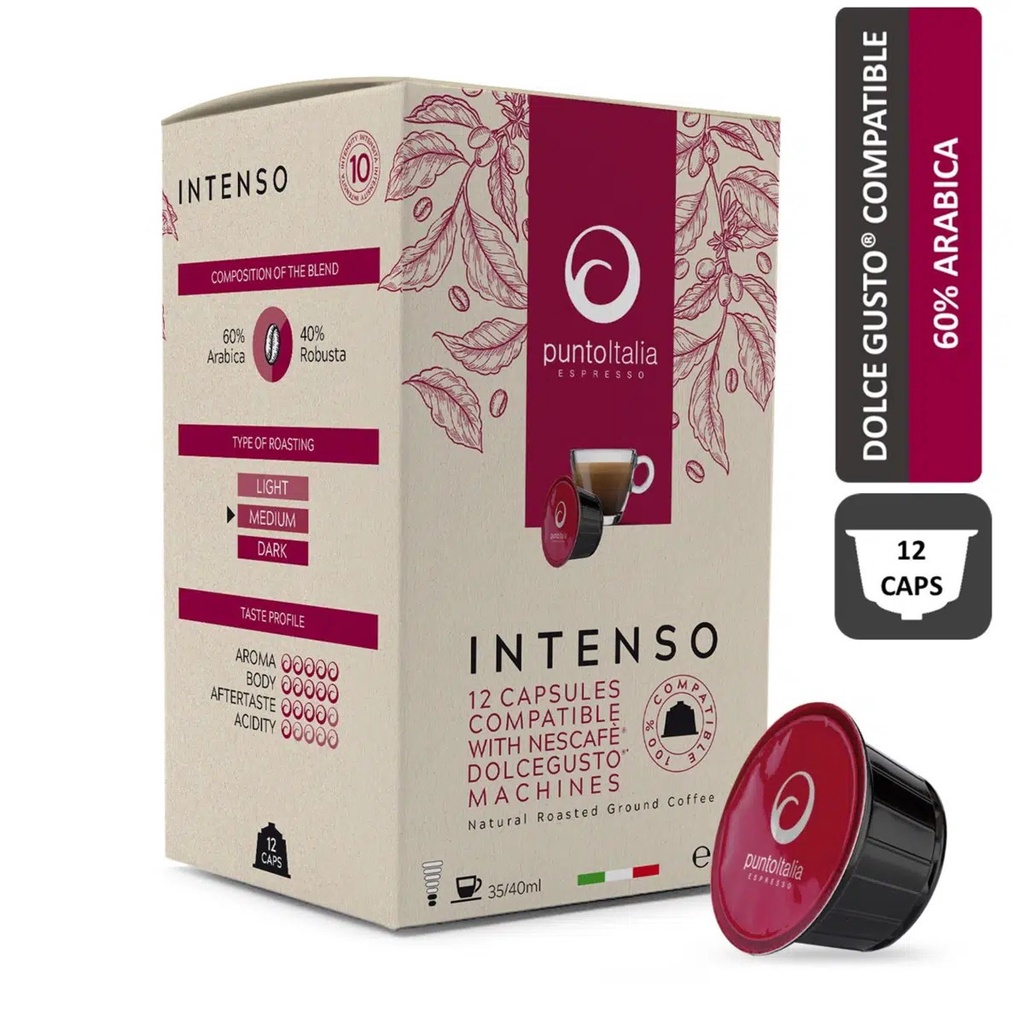 Punto Italia Espresso กาแฟแคปซูล INTENSO อาราบิก้า 60% สำหรับเครื่องDOLCE GUSTO® (12 แคปซูล)