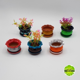 กระถางต้นไม้เพ้นท์สี (Handpainted Plants Pots) - Flowers series (SS size) - Handmade by Belgian Artist Paul De Blieck