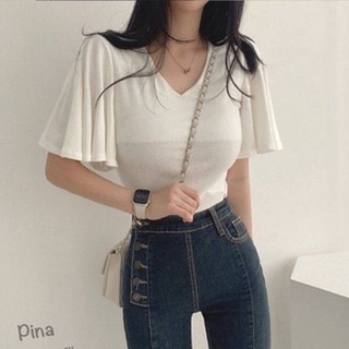 (2420)เสื้อยืดคอยูแขนทรงค้างคาวผ้ายืดสลาฟ #เสื้อยืดแฟชั่น #เสื้อยืดผ้าสลาฟ
