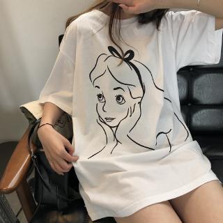 Women Korean Fashion Retro Girls Print T-shirts Student Summer Oversize Short Sleeve Casual Tops