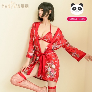 ชุดกิโมโน สีแดงสุดเซ็กซี่ มาพร้อมกับเสื้อคลุมลายดอกไม้ M-XL …