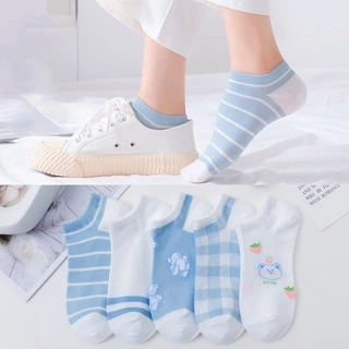 (W-147) ซื้อขั้นต่ำ 2 คู่ ถุงเท้าหมีฟ้า ถุงเท้าข้อสั้น แฟชั่น ลายถ้วยน่ารัก เนื้อผ้านุ่ม