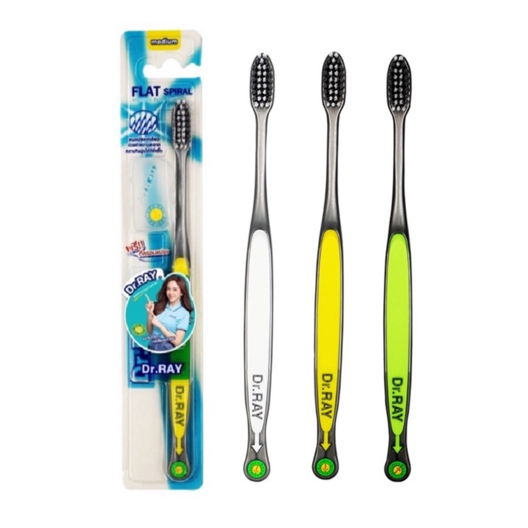 Dr.Ray รุ่น Spiral Flat Y15 แปรงสีฟัน ขนนุ่มปานกลาง ขนแปรงบิดเกลียว ช่วยขจัดหินปูน คละสี จำนวน 1 ด้าม 20864