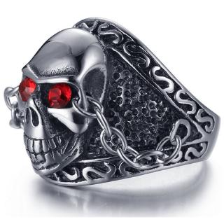 Fashion Gothic Red Eye Chain Skull Men Ring Party Gift Jewelry Hip Hop Personality Retro Ring