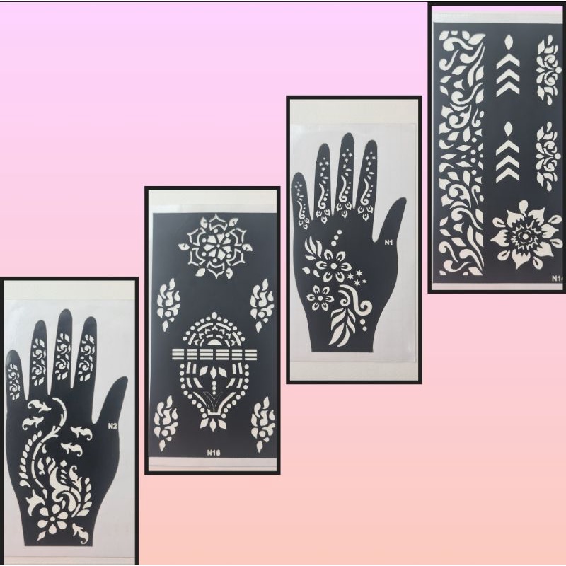 เฮนน่าเพ้นมือเฮนน่าสติ๊กเกอร์สีแดง การออกแบบแบบสุ่ม Henna sticker Tattoo Stencils Henna Template Sticker random design