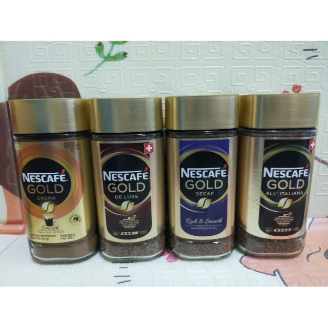 เนสกาแฟโกลด์ 200 กรัม (ขวดแก้ว)  De Luxe , Decaf , All Italiana , Crema Nescafe Gold Instant Coffee