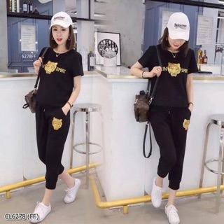 6278 Set 2 ชิ้นเสื้อยืดคอกลมแขนสั้น+กางเกงขา5ส่วน