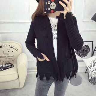 เสื้อคลุมไหมพรมผ่าหน้า งานทอลายในตัว ดีเทลชายและแขนหยักรุ่ย