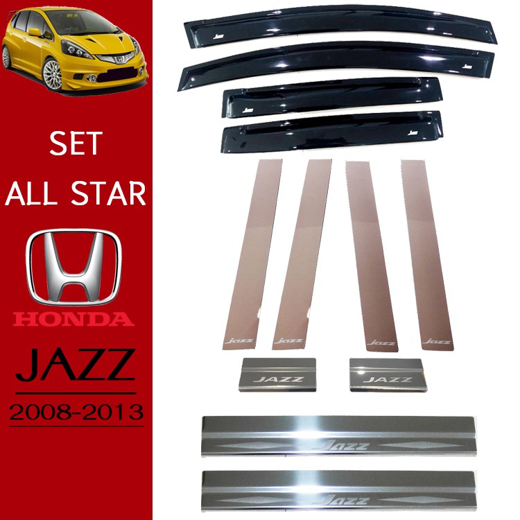 ชุดแต่ง Honda Jazz 2008-2013 กันสาดสีดำ,เสากลางประตู,ชายบันได Jazz GE