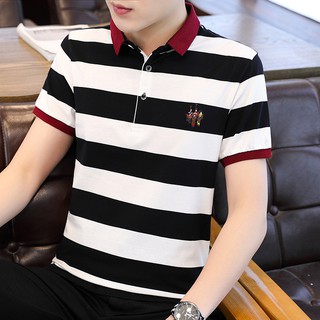 Polo ชายเสื้อแขนสั้นผ้าฝ้ายฤดูร้อนบางลายเสื้อโปโลปกธุรกิจบาง 8013