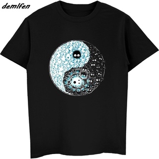 เสื้อยืดผ้าฝ้ายพิมพ์ลายขายดี ขายดี เสื้อยืดคอกลม แขนสั้น ลาย Spirited Away Yin Yang Charcoal สีดํา สไตล์ฮาราจูกุ สตรีท ส