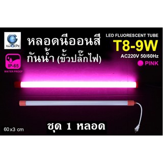 IWACHI หลอดนีออนสี ขั้วกันน้ำ พร้อมปลั๊กเสียบ รุ่นใหม่ LED T8 9W สีชมพู(